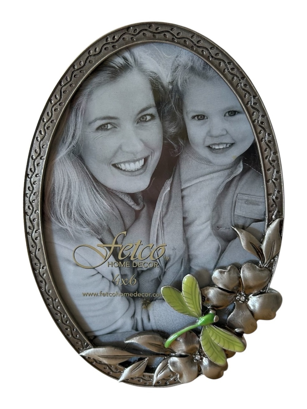 Fetco Pewter Dragonfly Picture Frame 4x6 Oval Floral Enamel Garden Gift